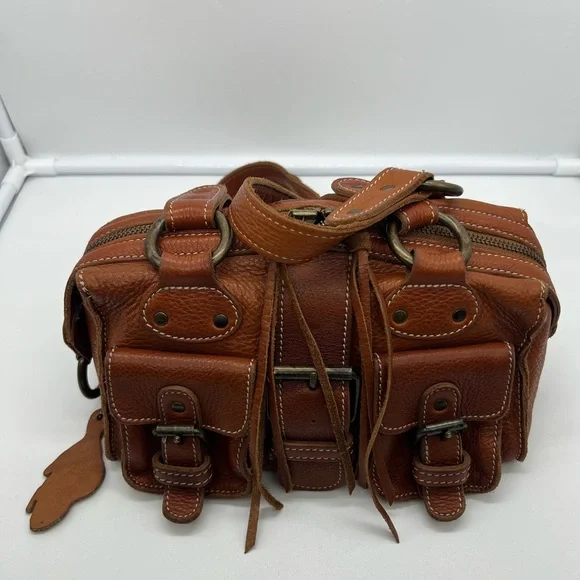 ROOTS VINTAGE Cognac Brown Leather Mini Emily Tassel Double Handles Shoulder Bag - Picture 1 of 16